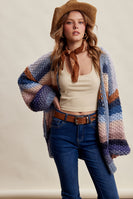 Listicle Rainbow Hand Crochet Cardigan in Slate Blue