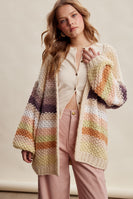 Listicle Rainbow Hand Crochet Cardigan in Ecru