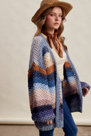 Listicle Rainbow Hand Crochet Cardigan in Slate Blue