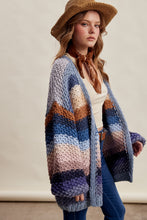 Load image into Gallery viewer, Listicle Rainbow Hand Crochet Cardigan in Slate Blue
