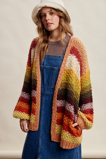 Listicle Rainbow Hand Crochet Cardigan in Autumn Leaves