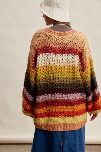 Listicle Rainbow Hand Crochet Cardigan in Autumn Leaves
