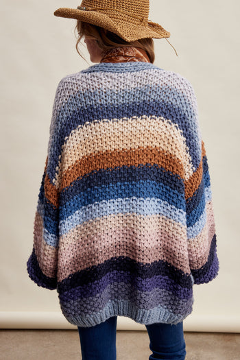 Listicle Rainbow Hand Crochet Cardigan in Slate Blue