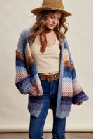 Listicle Rainbow Hand Crochet Cardigan in Slate Blue