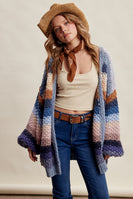 Listicle Rainbow Hand Crochet Cardigan in Slate Blue