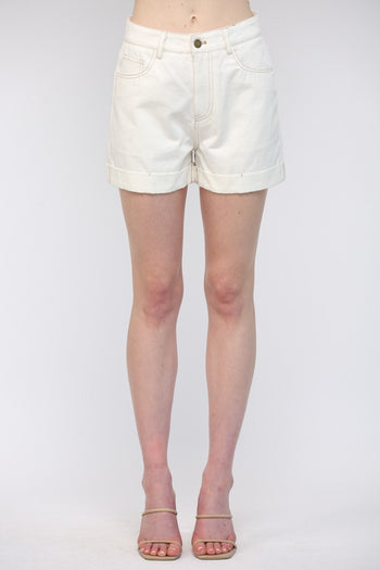 FATE Cuffed Denim Shorts in Off White