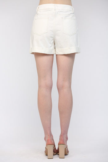 FATE Cuffed Denim Shorts in Off White