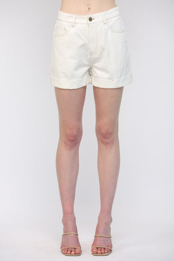 FATE Cuffed Denim Shorts in Off White