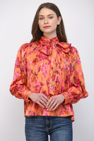 FATE Abstract Print Satin Blouse in Orange Multi