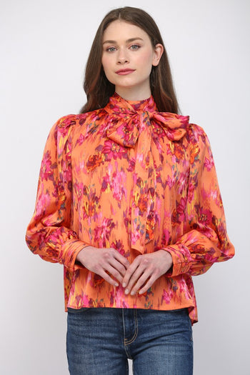FATE Abstract Print Satin Blouse in Orange Multi