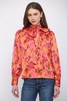 FATE Abstract Print Satin Blouse in Orange Multi
