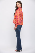 Load image into Gallery viewer, FATE Abstract Print Satin Blouse in Orange Multi
