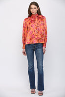 FATE Abstract Print Satin Blouse in Orange Multi