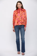 Load image into Gallery viewer, FATE Abstract Print Satin Blouse in Orange Multi
