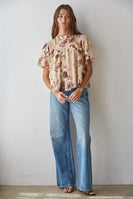 By Together Olympia Floral Top in Tan Brown