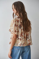 By Together Olympia Floral Top in Tan Brown