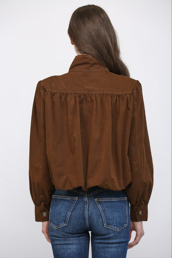 FATE Solid Color Bomber Jacket in Dark Brown