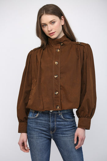 FATE Solid Color Bomber Jacket in Dark Brown