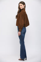 FATE Solid Color Bomber Jacket in Dark Brown