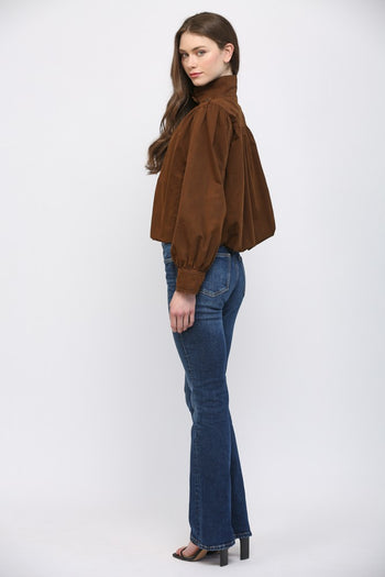 FATE Solid Color Bomber Jacket in Dark Brown