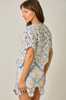 Mystree Crochet Scallop Hem Cardigan in Pastel Sky (TOP ONLY)