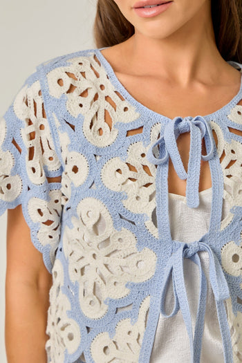 Mystree Crochet Scallop Hem Cardigan in Pastel Sky (TOP ONLY)