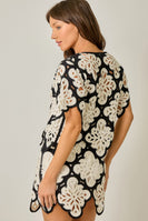 Mystree Crochet Scallop Hem Cardigan in Black (TOP ONLY)