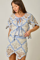 Mystree Crochet Scallop Hem Cardigan in Pastel Sky (TOP ONLY)