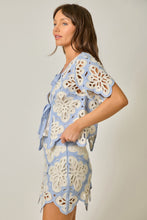 Load image into Gallery viewer, Mystree Crochet Scallop Hem Cardigan in Pastel Sky (TOP ONLY)
