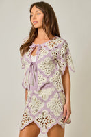 Mystree Crochet Scallop Hem Cardigan in Soft Orchid (TOP ONLY)