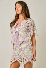 Load image into Gallery viewer, Mystree Crochet Scallop Hem Cardigan in Soft Orchid (TOP ONLY)
