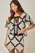 Load image into Gallery viewer, Mystree Crochet Scallop Hem Cardigan in Black (TOP ONLY)
