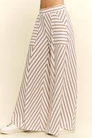 Jade by Jane Contrasting Stripe Wide Leg Flowy Pants in Taupe