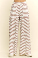 Jade by Jane Contrasting Stripe Wide Leg Flowy Pants in Taupe