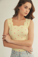 LovLov Polka Dot Embrace Of Sweet Elegance Ribbed Top in Lemon