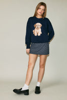 Le Lis Knit Sweater with Goldendoodle Puppy Graphic Front in Navy