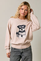 Le Lis Knit Sweater with Schnauzer Puppy Graphic Front in Beige