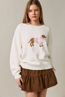 Le Lis Dog in a Sweater Graphic Knit Sweater in Ivory