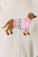 Le Lis Dog in a Sweater Graphic Knit Sweater in Ivory