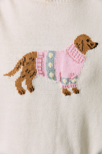Le Lis Dog in a Sweater Graphic Knit Sweater in Ivory