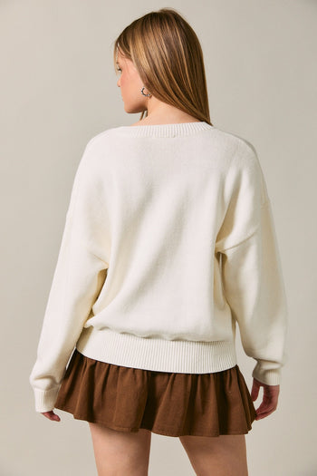 Le Lis Dog in a Sweater Graphic Knit Sweater in Ivory