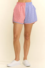Load image into Gallery viewer, Jade by Jane Gingham Color Block Shorts in Red/Blue
