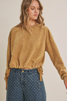 In February Soft Faded Mineral Washed Sweatshirt With Cinched Waist in Camel