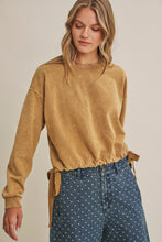 Load image into Gallery viewer, In February Soft Faded Mineral Washed Sweatshirt With Cinched Waist in Camel
