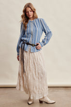 Load image into Gallery viewer, Listicle Embroidered Lace Trim Button-up Blouse in Denim Blue
