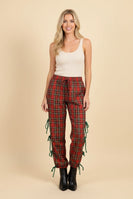 Heimish Plaid Drawstring Jogger Pants With Side Tie Detail in Red