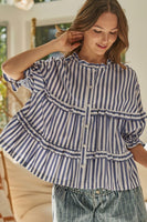 LovLov Muse Striped Tiered Top in Navy