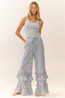 Oddi Striped Pants with Ruffle Hems in Blue Combo