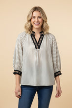 Load image into Gallery viewer, Heimish Striped Top With Contrast Geometric Trim in Cream
