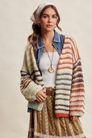 Listicle Chunky Multi Stripe Knit Cardigan in Rust Multi